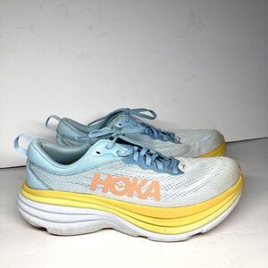HOKA Bondi 8 Shoes Womens Size 10 B Blue Yellow Max Cushion Road Running 1127952